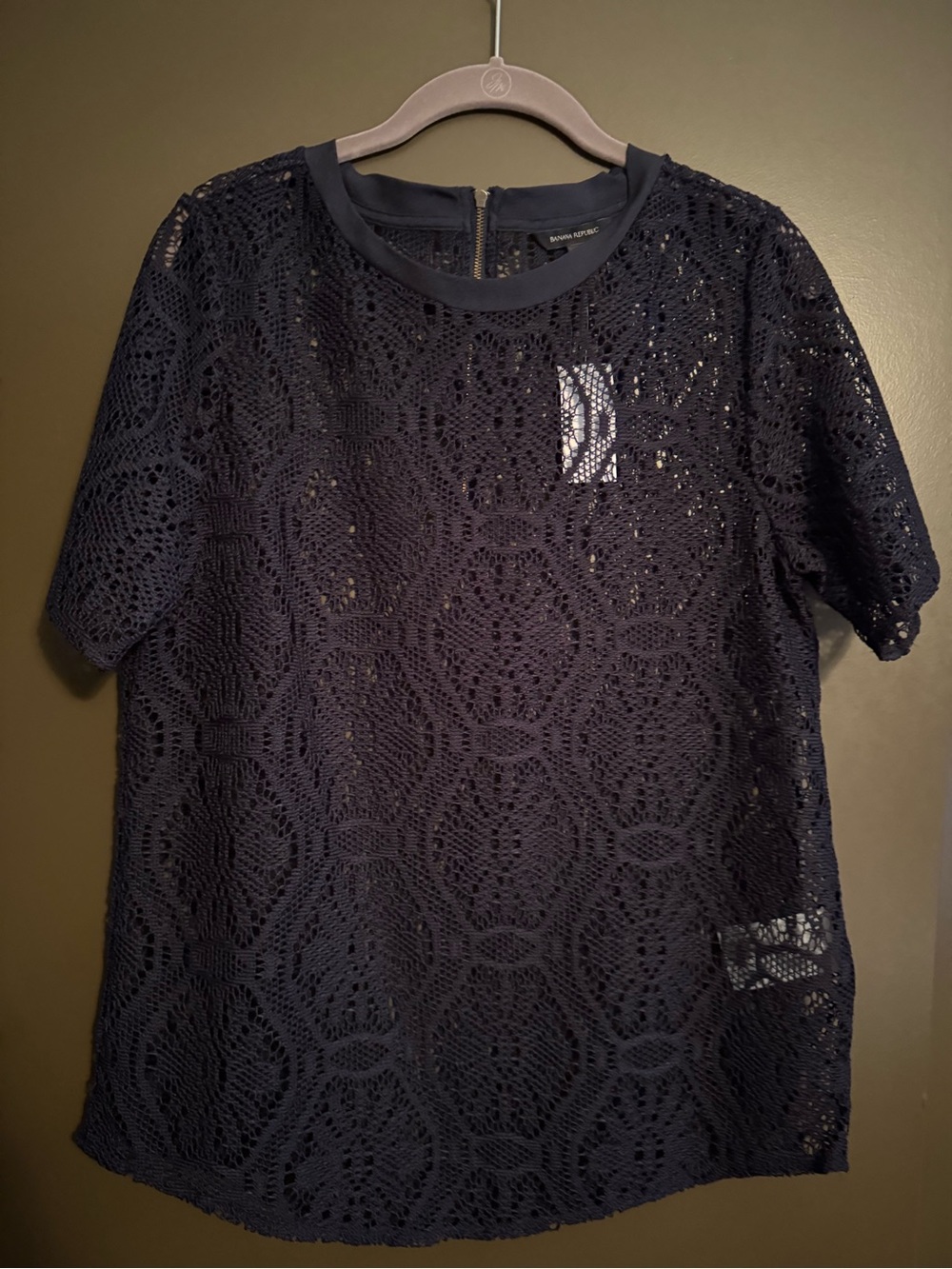NWT Banana Republic Navy Crochet Short-Sleeve Top - Women